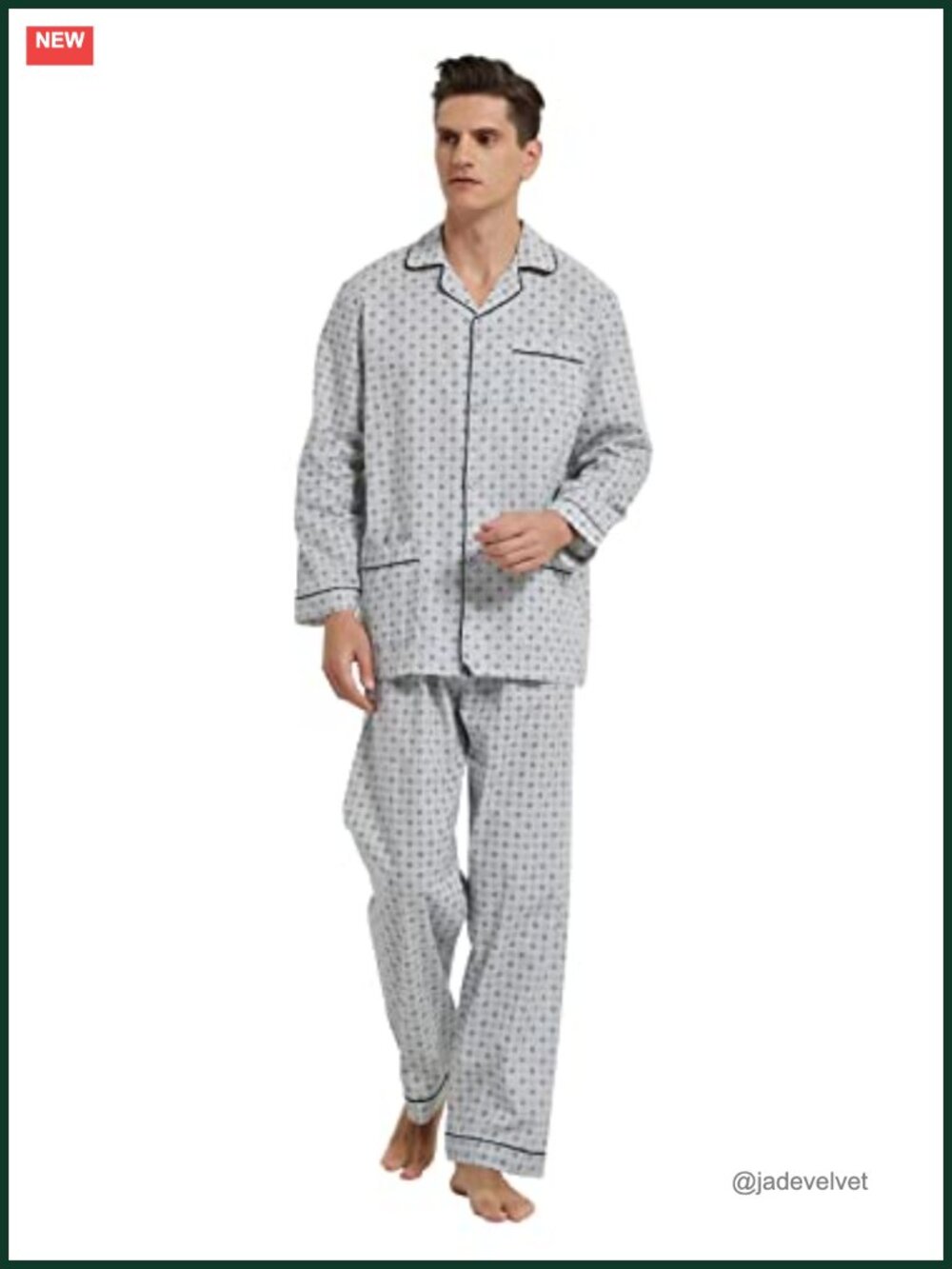 Men's 100% Cotton Pajama Set Long Sleeve Button Fly Pants - Picture 5 of 6